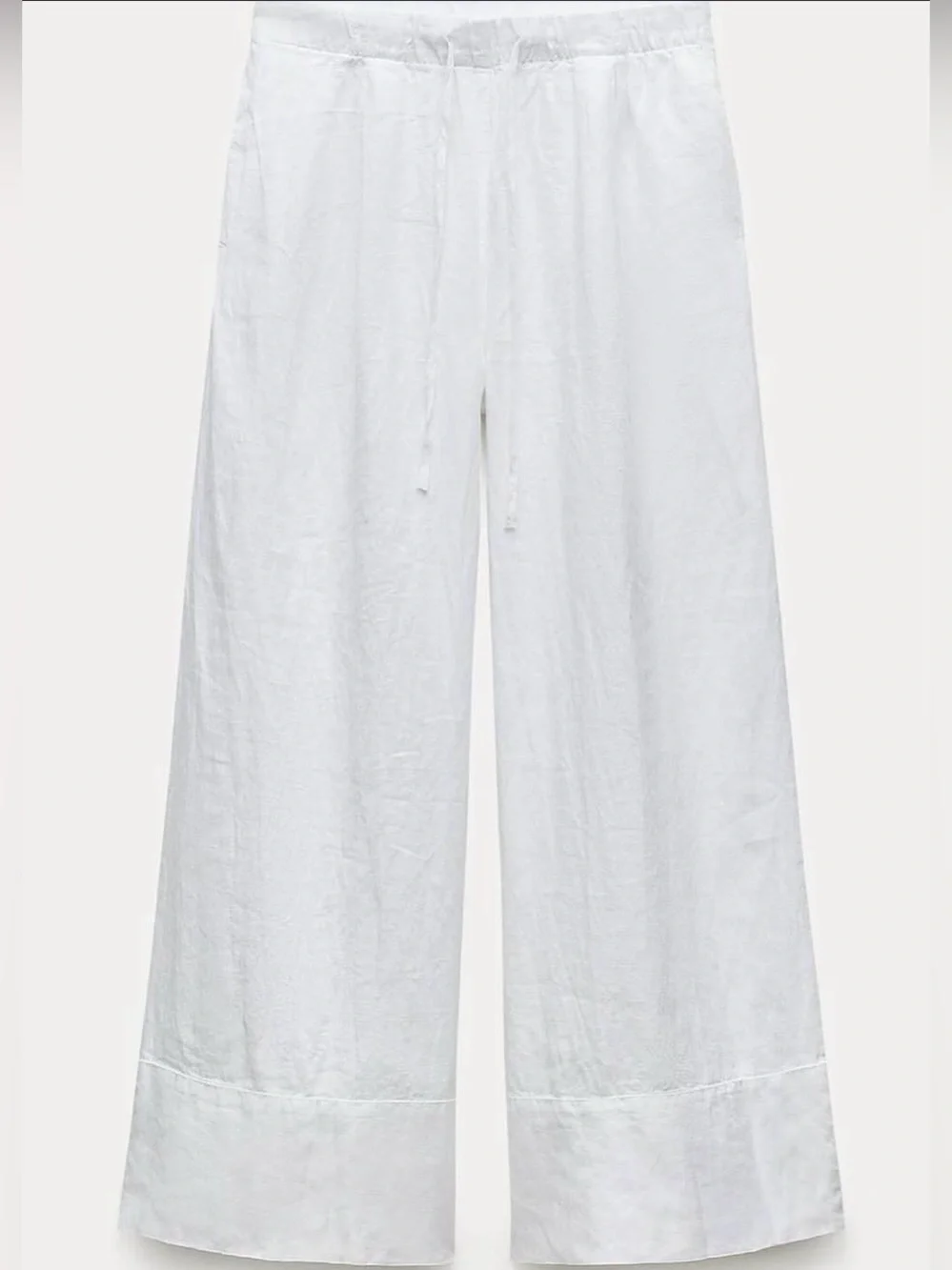 Zara 100% Linen Palazzo Pants Oyster White Wide Leg NWT Size XS